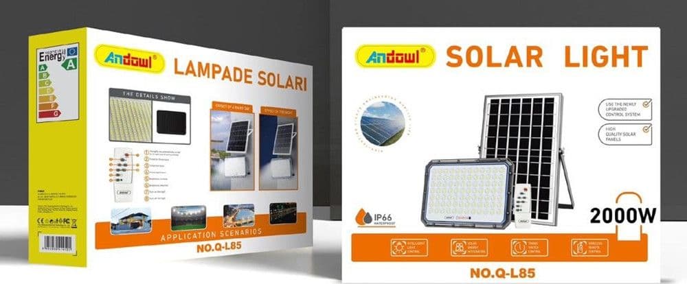 FARETTO LUCE SOLARE CON PANNELLO FOTOVOLTAICO A LED IP66 2000W TELECOMANDO GIARDINO Q-L85 - 2