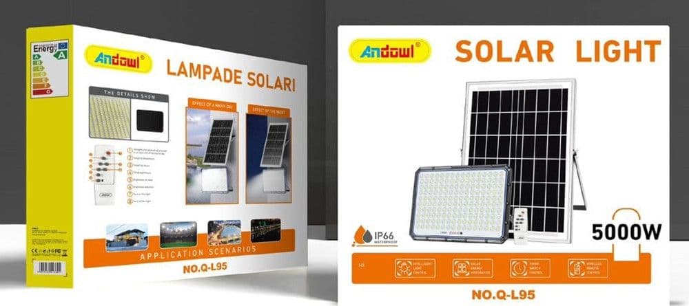 FARETTO LED CON PANNELLO SOLARE ESTERNO 5000W IP66 SENSORE CREPUSCOLARE TELECOMANDO Q-L95 - 2