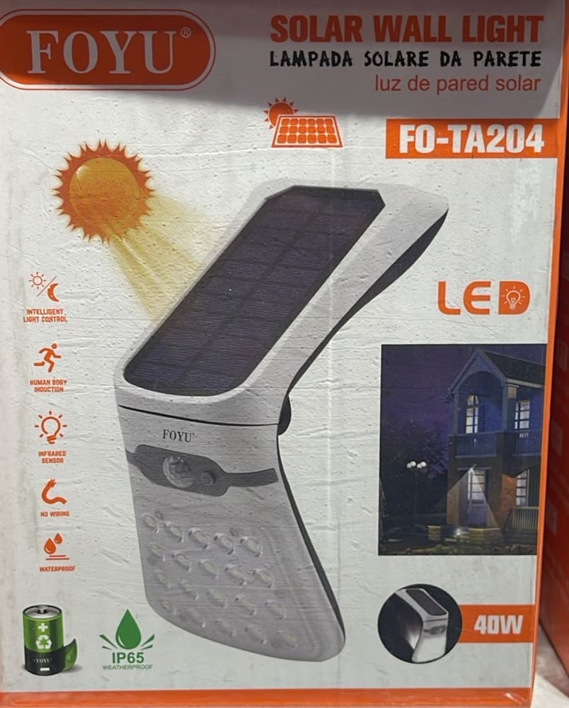 LAMPADA SOLARE DA PARETE LED 40W IMPERMEABILE IP65 SENSORE MOVIMENTO INFRAROSSI FO-TA204 - 2