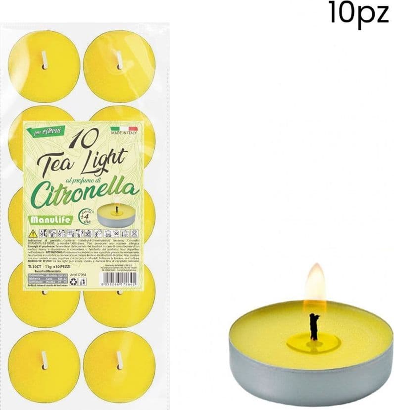 SET 10 CANDELE TEALIGHT ALLA CITRONELLA PER ESTERNI GIARDINO ANTIZANZARE ANTIMOSCHE 617964 - 3