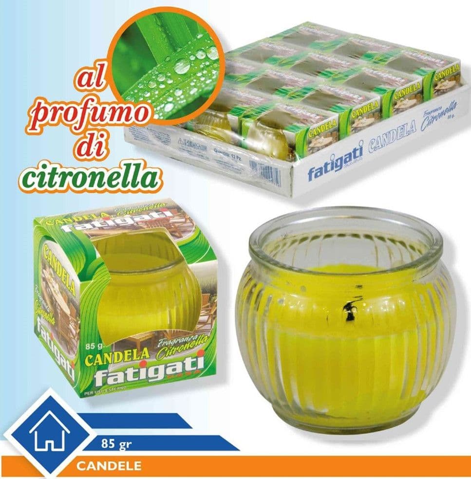 SET 12PZ CANDELA FRAGRANZA CITRONELLA IN BARATTOLO DI VETRO DA 85GR PER USO ESTERNO 294756 - 2