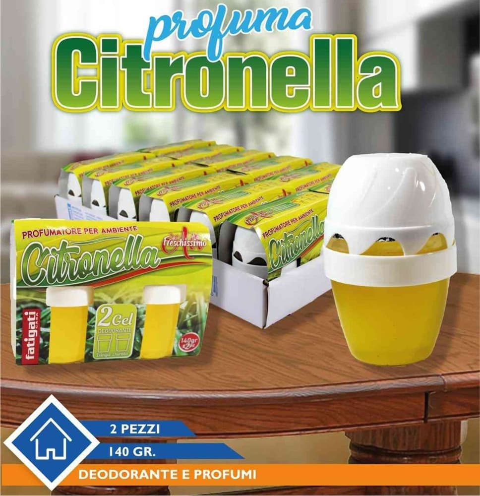 SET 12PZ DI DEODORANTE PER AMBIENTI IN GEL ALLA CITRONELLA 2PZ DA 140GR ANTI INSETTI 401765 - 3