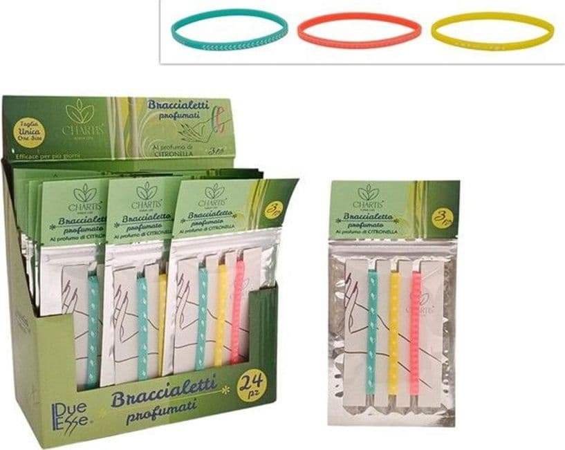 SET 24PZ DA 3 BRACCIALETTI PROFUMATI ALLA CITRONELLA Ø6CM COLORI ASSORTITI 671610A - 2