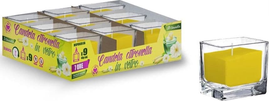 SET 9PZ CANDELA ALLA CITRONELLA IN VETRO QUADRATO DA 40 GR REPELLENTE INSETTI 032619 - 2