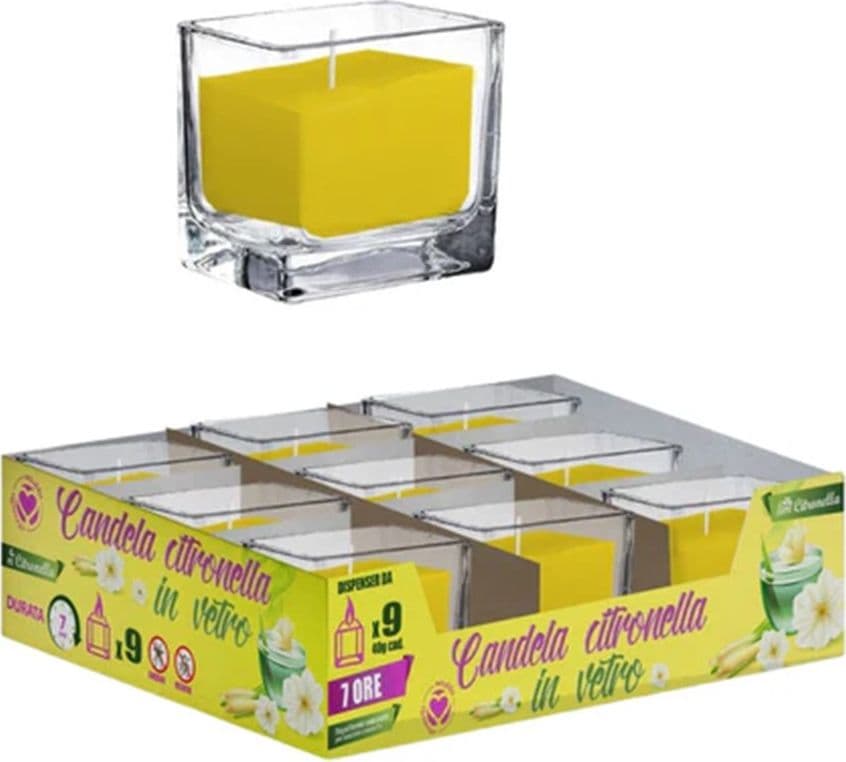 SET 9PZ CANDELA ALLA CITRONELLA IN VETRO QUADRATO DA 40 GR REPELLENTE INSETTI 032619 - 3