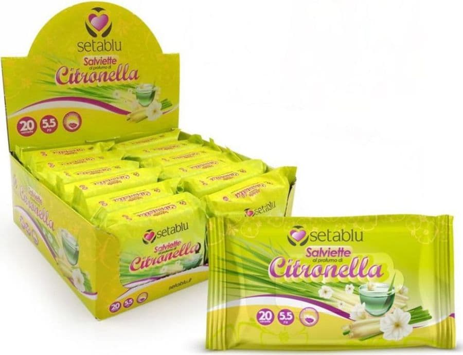 SET 12PZ DA 20 SALVIETTINE IMBEVUTE AL PROFUMO DI CITRONELLA ANTI ZANZARA MORBIDE 59071SE - 2