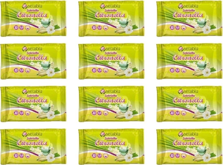 SET 12PZ DA 20 SALVIETTINE IMBEVUTE AL PROFUMO DI CITRONELLA ANTI ZANZARA MORBIDE 59071SE - 3