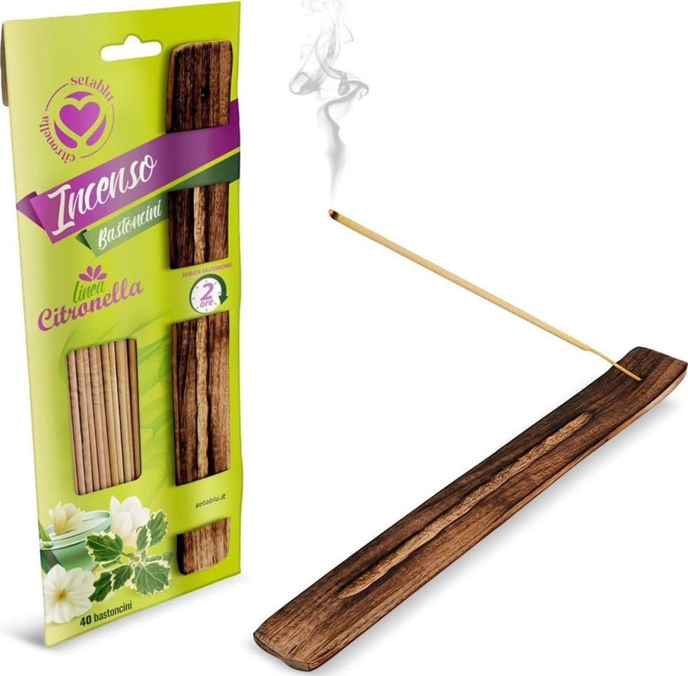 SET 40 PZ BASTONCINI DI INCENSO REPELLENTI PER ZANZARE ALLA CITRONELLA CON BASE 400489