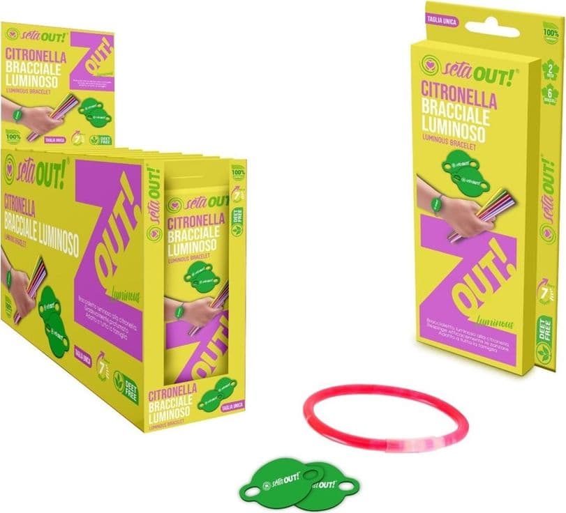 SET 20PZ BRACCIALETTO LUMINOSO DA 6PZ REPELLENTE ALLA CITRONELLA CON 2 RICARICHE 625686A - 2