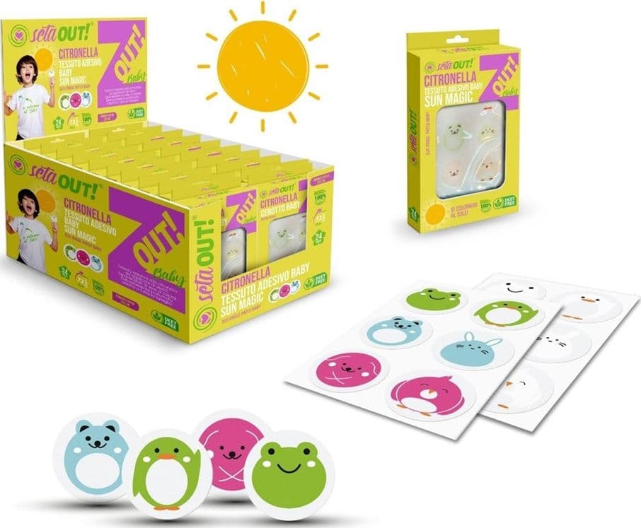 SET 20PZ DA 24 CEROTTI TESSUTO ADESIVO UV ALLA CITRONELLA PER BAMBINI DESIGN ANIMALI 625723A - 2