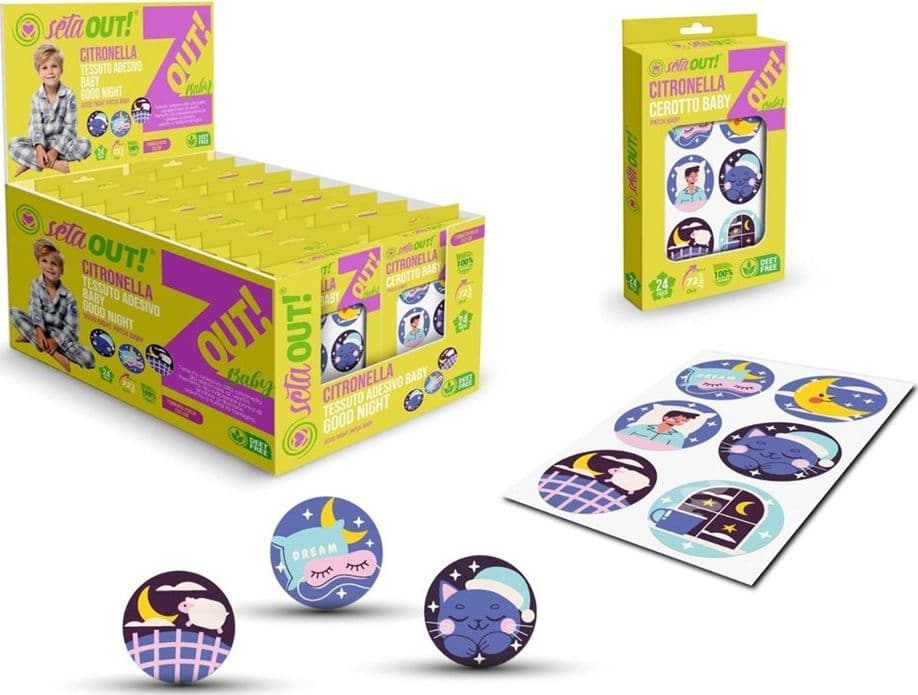 SET 20PZ DA 24 CEROTTI TESSUTO ADESIVO CITRONELLA PER BAMBINI DESIGN BUONANOTTE 625730A - 2