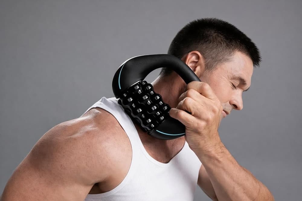 MASSAGGIATORE A RULLO ELETTRICO SOLLIEVO MUSCOLARE CORPO BATTERIA RICARICABILE ERGONOMICA - 4