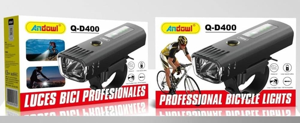 LUCE ANTERIORE PROFESSIONALE PER BICICLETTA A LED RICARICABILE USB IMPERMEABILE Q-D400 - 2