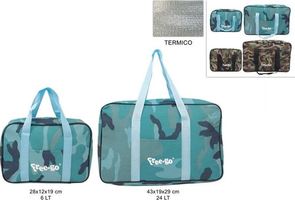 SET COPPIA BORSE TERMICHE FRIGO MIMETICA 24LT+6LT MARE CAMPEGGIO PICNIC 2 COLORI AL002566 - 2