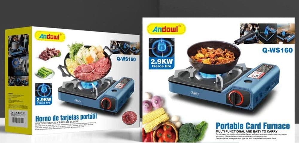 FORNELLO A GAS PORTATILE MULTIFUNZIONALE CAMPEGGIO PICNIC CUCINA ALL'APERTO 2,9 KW Q-WS160 - 2