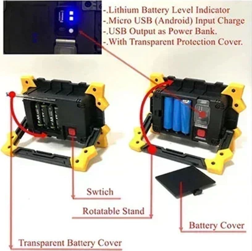 LAMPADA FARETTO DA LAVORO CANTIERE A LED BATTERIA RICARICABILE PORTATILE 4500MAH Q-GZ10W - 5