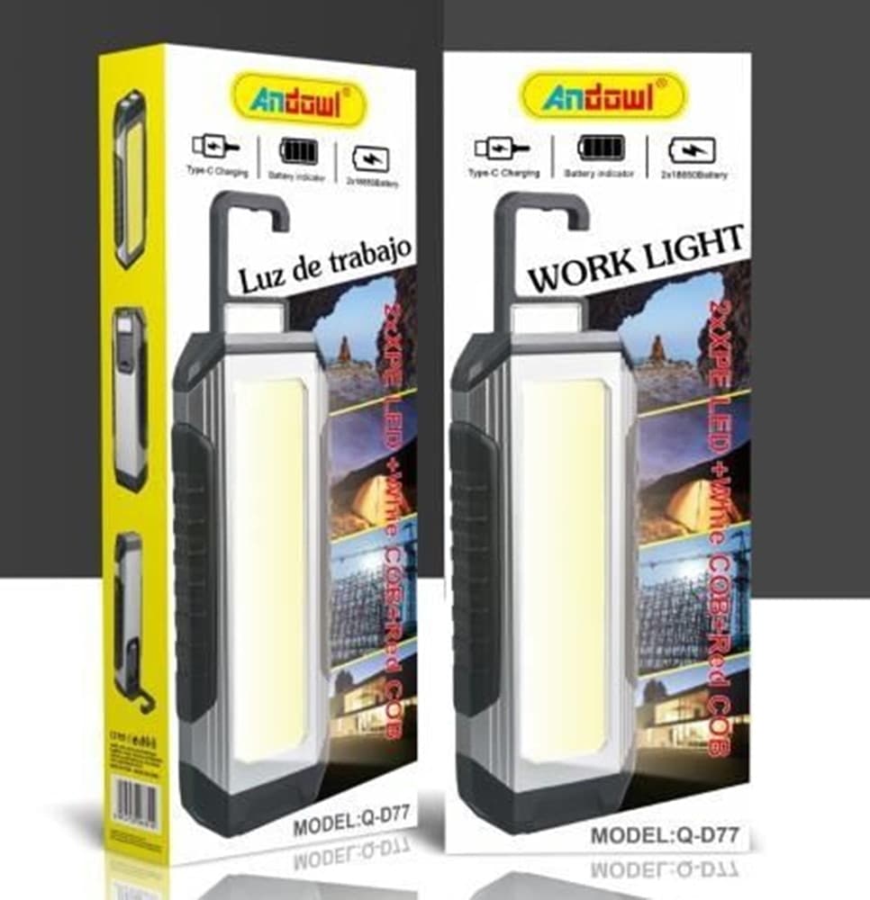 LAMPADA DA LAVORO LED + COB Q-D77 RICARICABILE USB CON GANCIO 7 MODALITÀ ILLUMINAZIONE - 2
