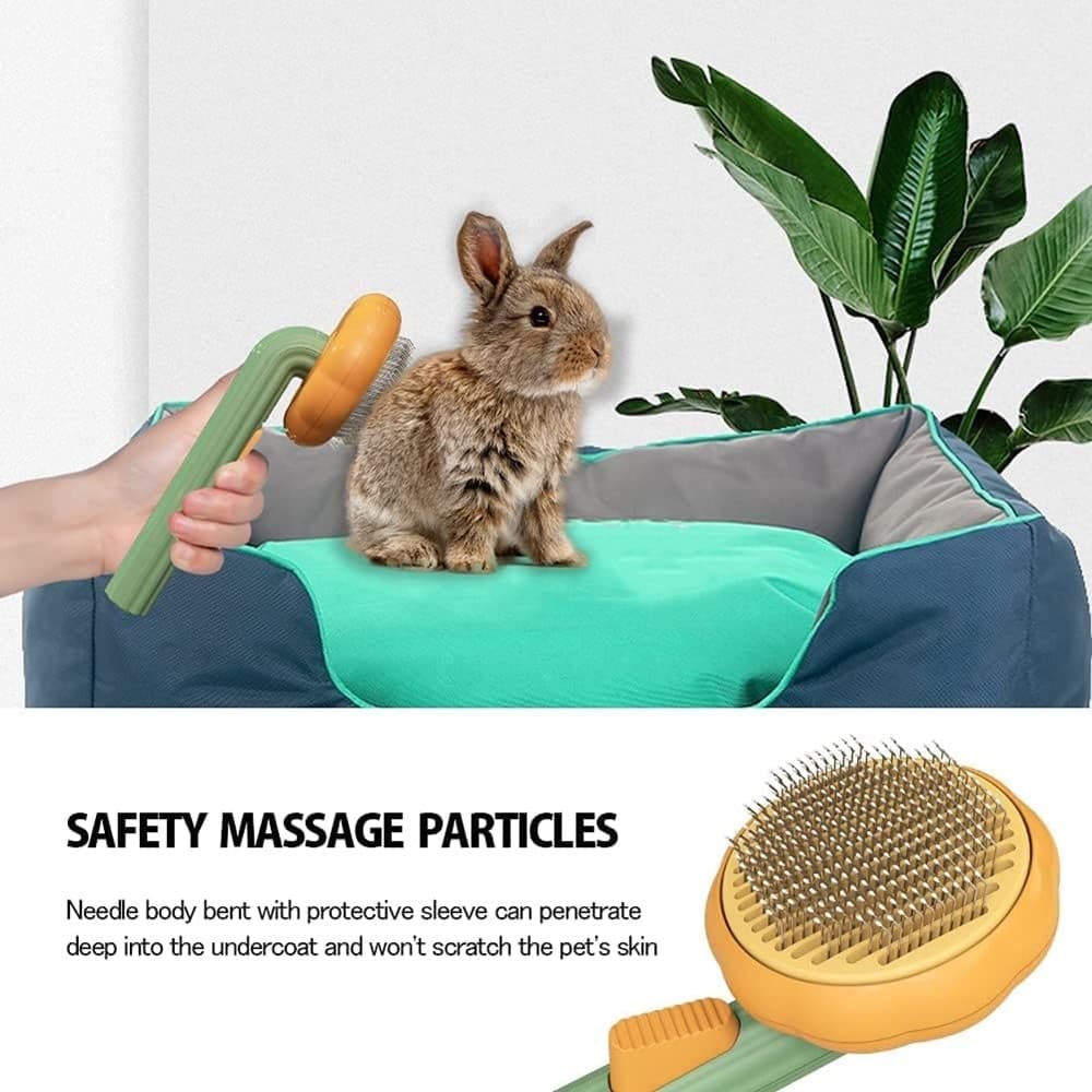 SPAZZOLA AUTOPULENTE PER TOELETTATURA ANIMALI DOMESTICI CANI GATTI FORMA ZUCCA CON PULSANTE - 2