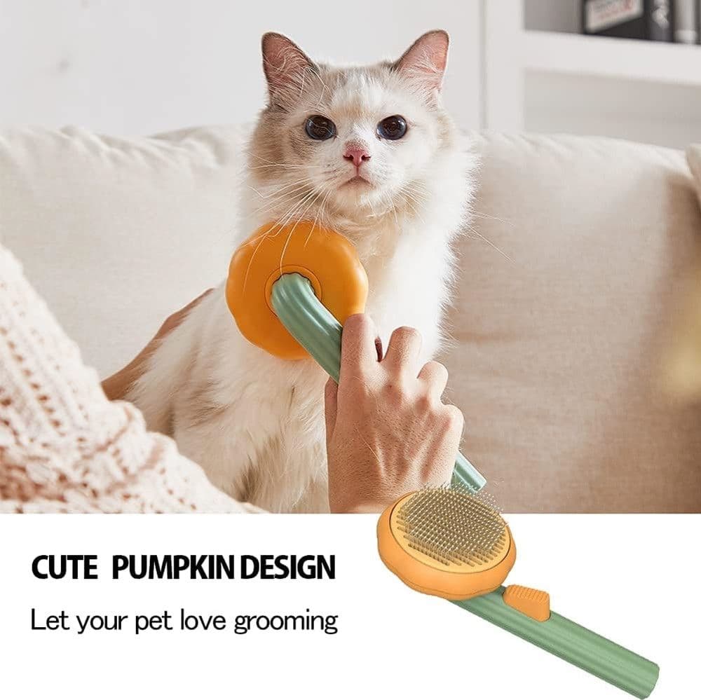 SPAZZOLA AUTOPULENTE PER TOELETTATURA ANIMALI DOMESTICI CANI GATTI FORMA ZUCCA CON PULSANTE - 6