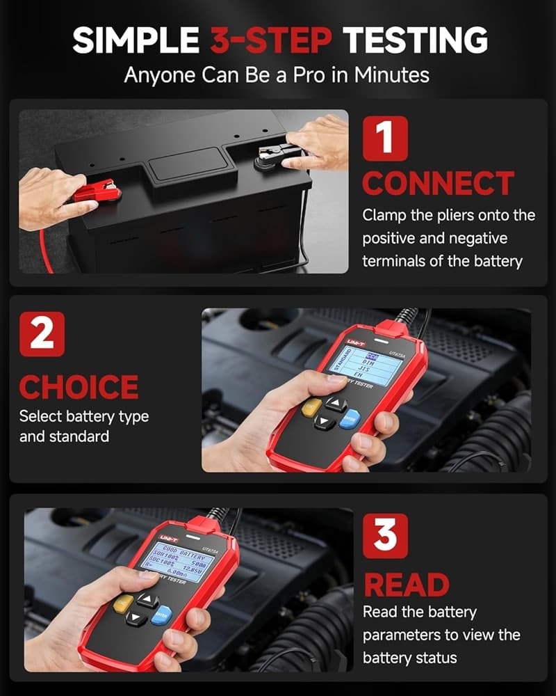 TESTER PER BATTERIE UT673A AUTO ANALIZZATORE CARICA TENSIONE BATTERIA 12V 24V SCANSIONE - 2