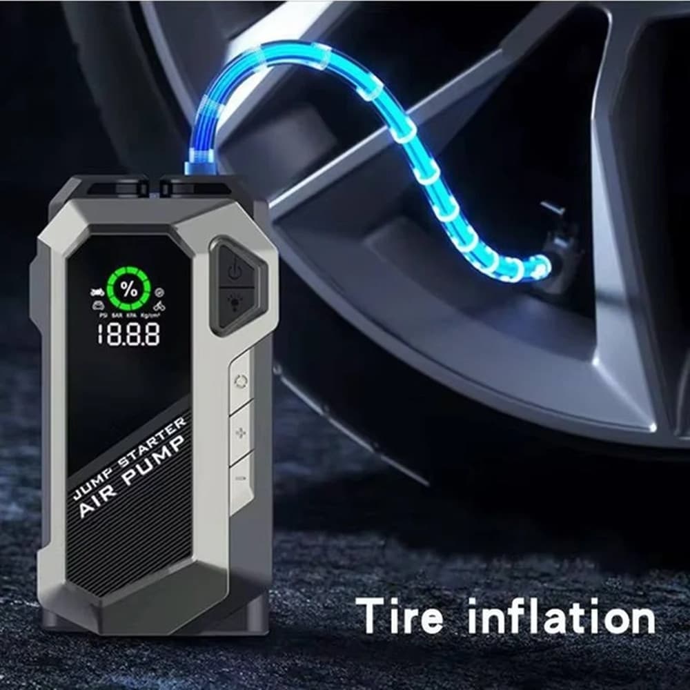 AVVIATORE DI EMERGENZA PER AUTO PORTATILE CON COMPRESSORE D'ARIA TORCIA POWER BANK 4IN1 - 5