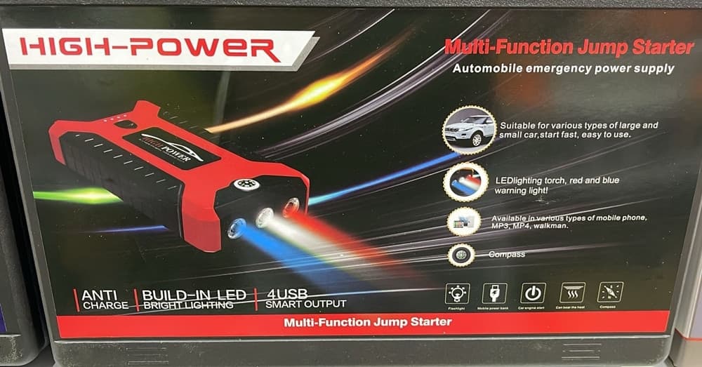 AVVIATORE DI EMERGENZA MULTIFUNZIONE GONFIATORE PER PNEUMATICI AUTO 4 PORTE USB TORCIA - 5
