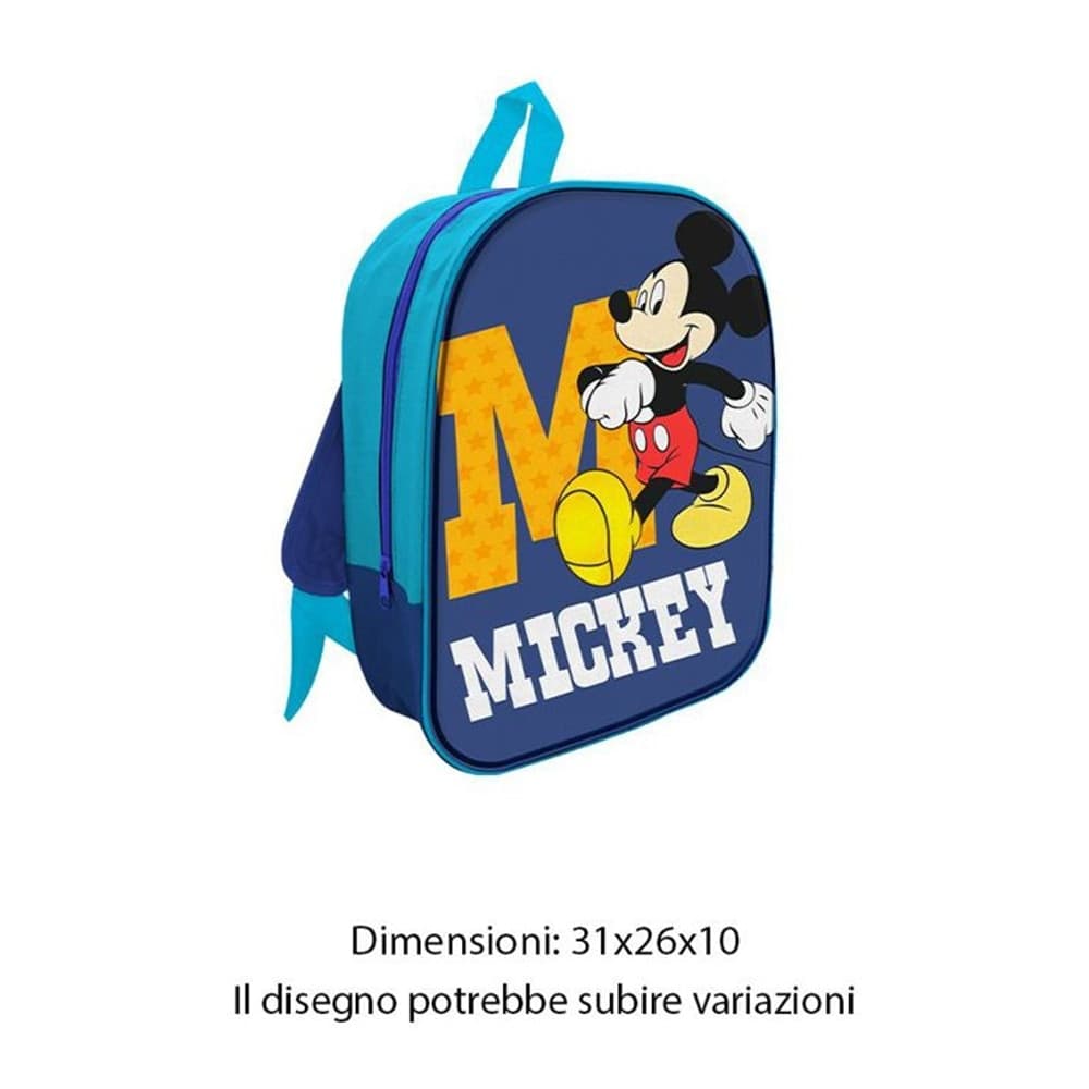 ZAINO ZAINETTO IN TESSUTO MICKEY TOPOLINO 32CM CON ZIP SCUOLA ASILO TEMPO LIBERO 672774A - 2
