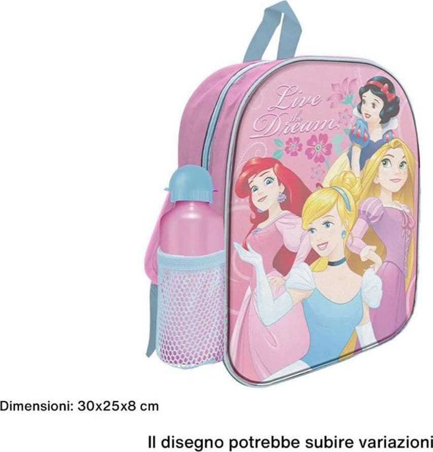 ZAINO ZAINETTO ASILO 30CM PRINCIPESSE CON BORRACCIA ALLUMINIO SCUOLA TEMPO LIBERO 672736A - 2