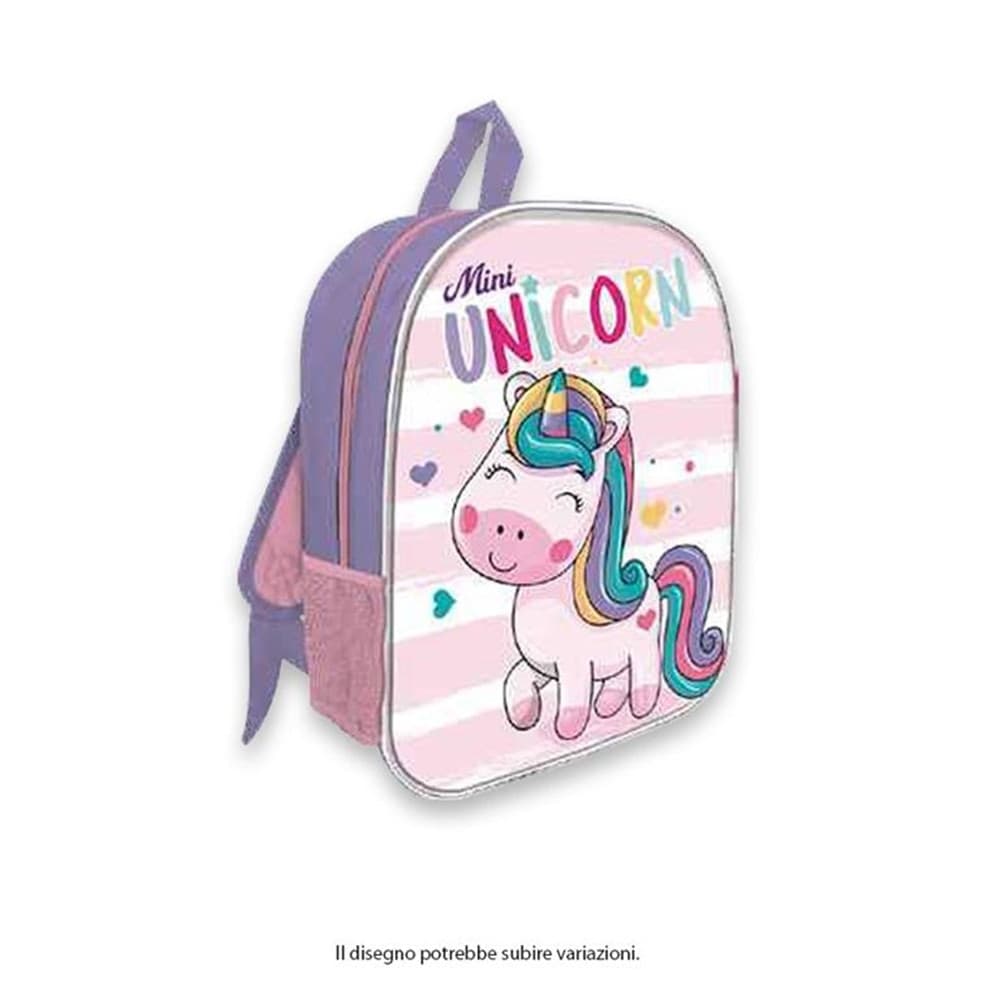 ZAINO ZAINETTO 30CM DESIGN UNICORNO CON ZIP SCUOLA ASILO TEMPO LIBERO BAMBINI 740304 - 2