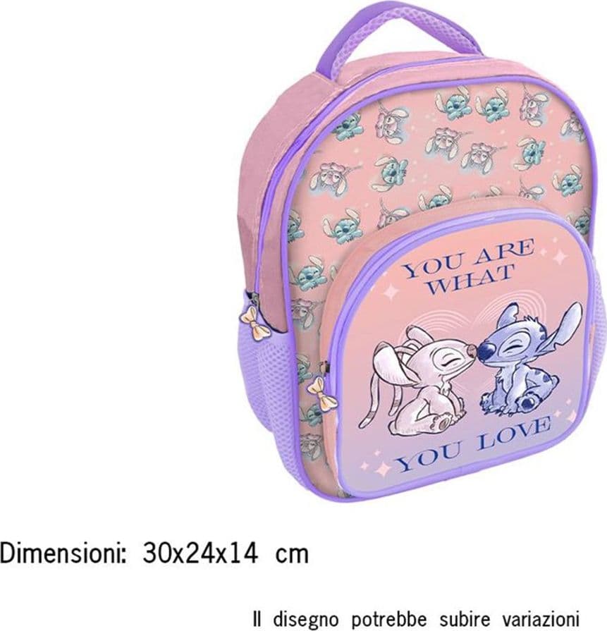 ZAINO ZAINETTO ASILO STITCH E ANGEL CON TASCA DELUXE 30CM PER SCUOLA VIAGGI BAMBINI 674167A - 2