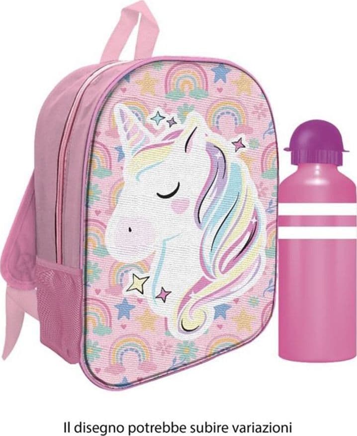 ZAINO ZAINETTO ASILO UNICORNO 30CM CON BORRACCIA DA 400 ML SCUOLA TEMPO LIBERO 736598A - 2