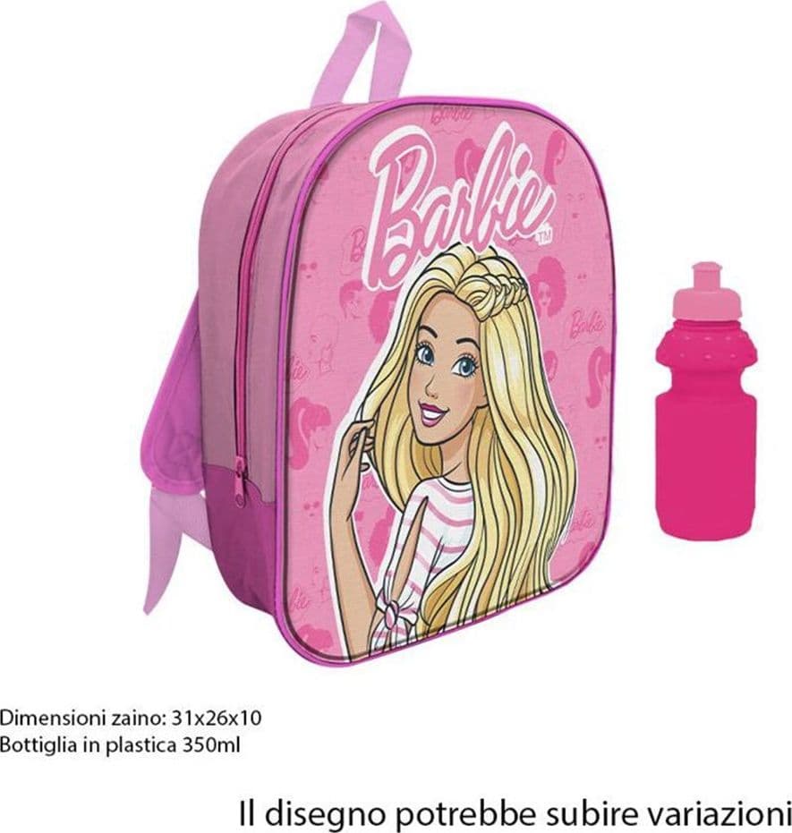 ZAINO ZAINETTO ASILO BARBIE 32CM CON BORRACCIA IN PLASTCA 350ML SCUOLA TEMPO LIBERO 966926 - 2