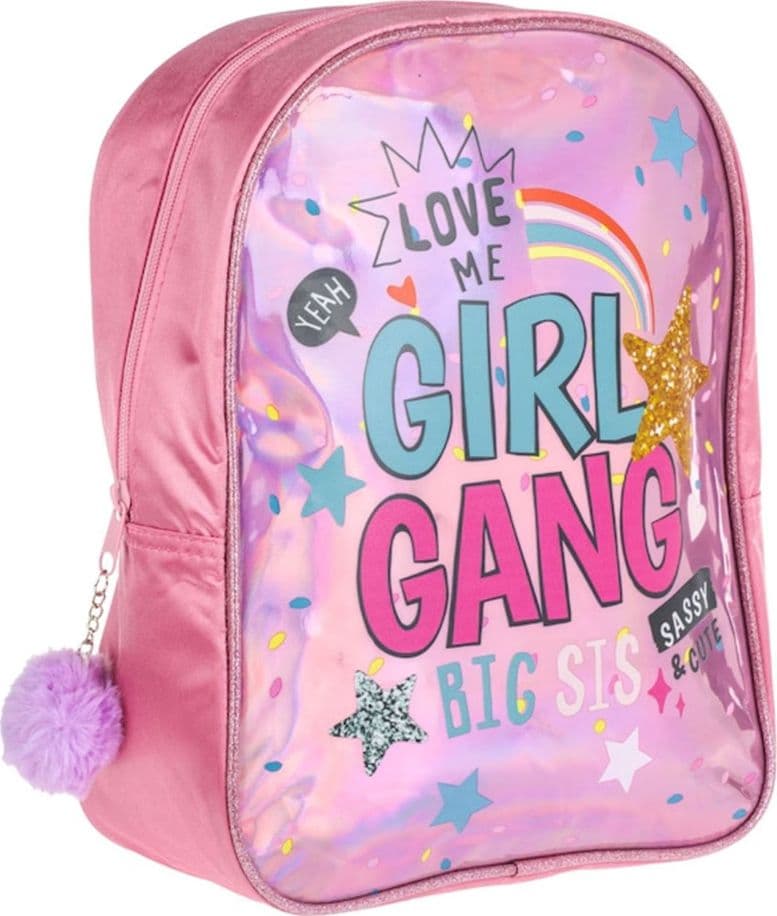 ZAINO ZAINETTO BAMBINA PER ASILO OLOGRAFICO SCRITTA "GIRL GANG" CON POMPON STELLE 19272324 - 2