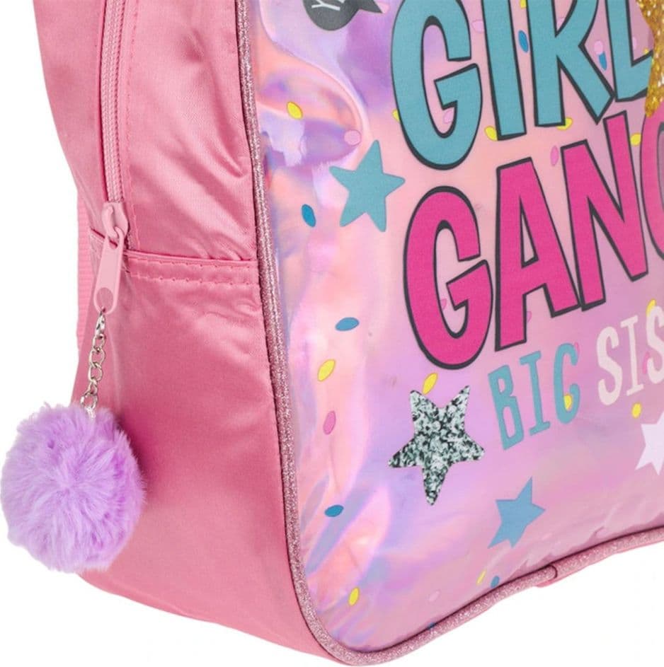 ZAINO ZAINETTO BAMBINA PER ASILO OLOGRAFICO SCRITTA "GIRL GANG" CON POMPON STELLE 19272324 - 3