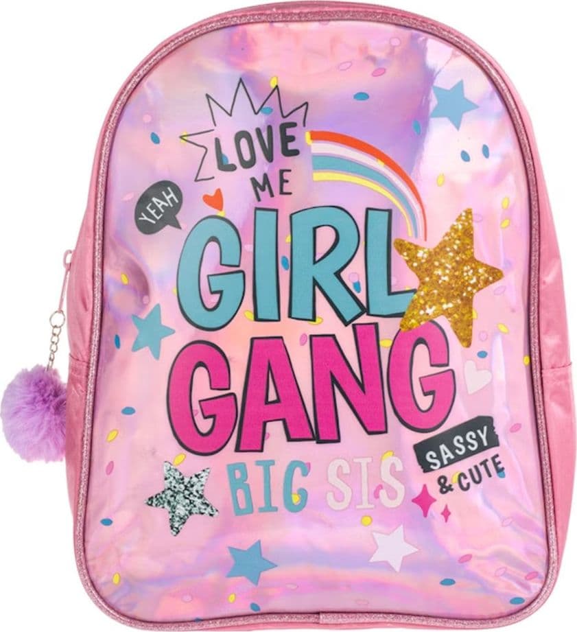 ZAINO ZAINETTO BAMBINA PER ASILO OLOGRAFICO SCRITTA "GIRL GANG" CON POMPON STELLE 19272324 - 5