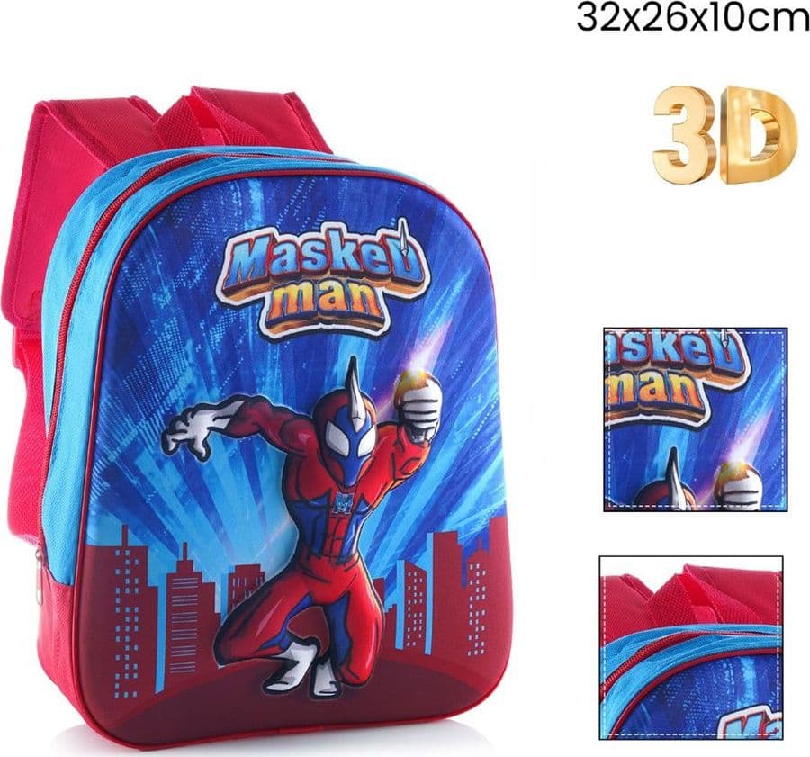 ZAINO ZAINETTO PER ASILO SCUOLA TEMPO LIBERO BAMBINI DESIGN MASKED MAN SUPEREROE 3D 730398A - 2
