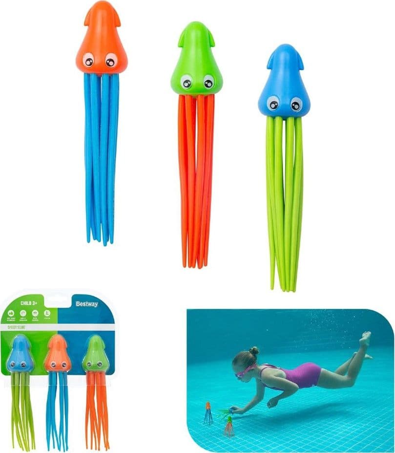 SET 3 POLIPETTI CALAMARO COLORATI CON TENTACOLI SUBACQUEI IMMERSIONE BAMBINI 3+ANNI 26031 - 2