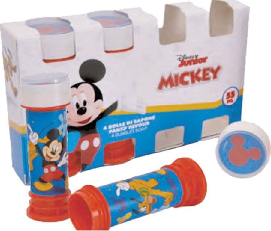 BOLLE DI SAPONE 60ML TEMA MICKEY TOPOLINO SET DA 4PZ BOMBONIERA FESTA GIOCO BAMBINI 207254