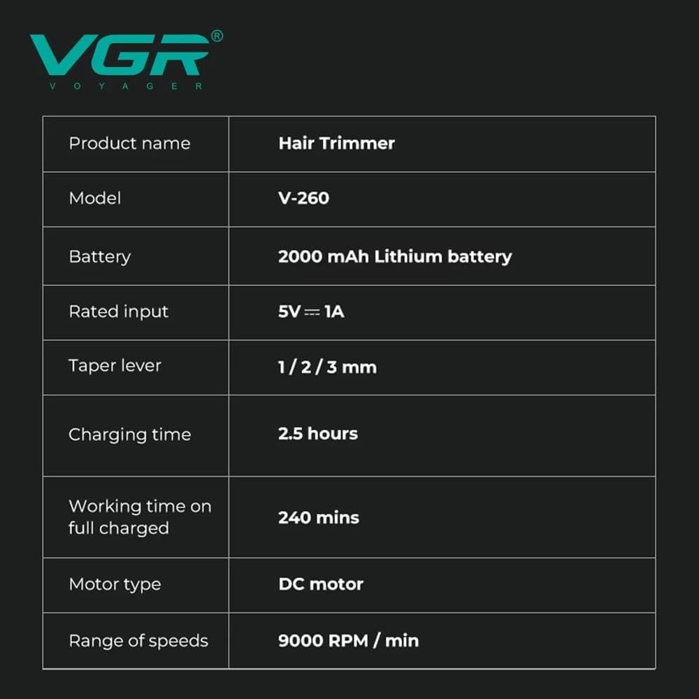VGR V-260 Trimmer Professionale | Rasoio Tagliacapelli Barber Precisione - 9