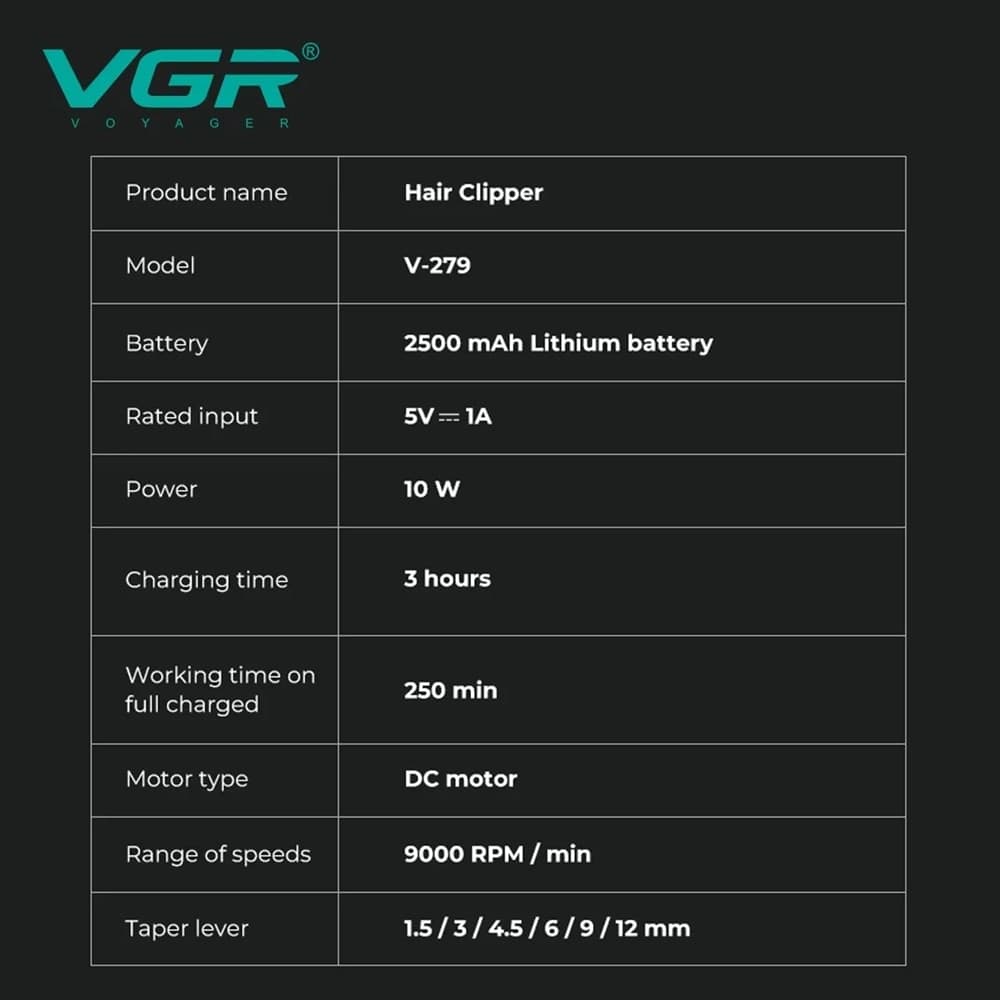 Tagliacapelli Professionale VGR V-279 Clipper Barber Fade Trimmer - 7
