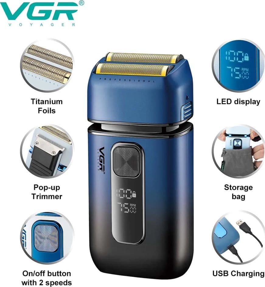 VGR Rasoio Professionale V-362 – Trimmer Barber Precisione e Fade Foil Shaver - 4