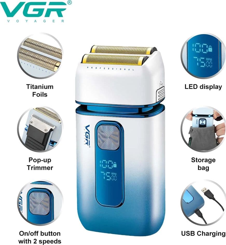 VGR Rasoio Professionale V-362 – Trimmer Barber Precisione e Fade Foil Shaver - 5