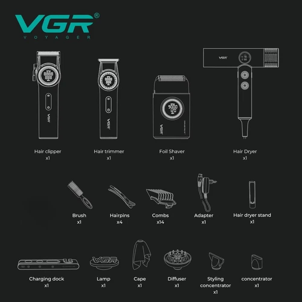 Tagliacapelli Professionale VGR 4-in-1 | Rasoio Trimmer Barber Kit Pro - 10