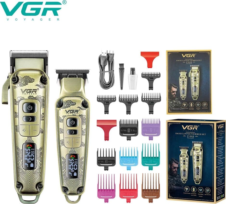 VGR V-643 Tagliacapelli Professionale + Trimmer Barber Kit 2in1 - 3