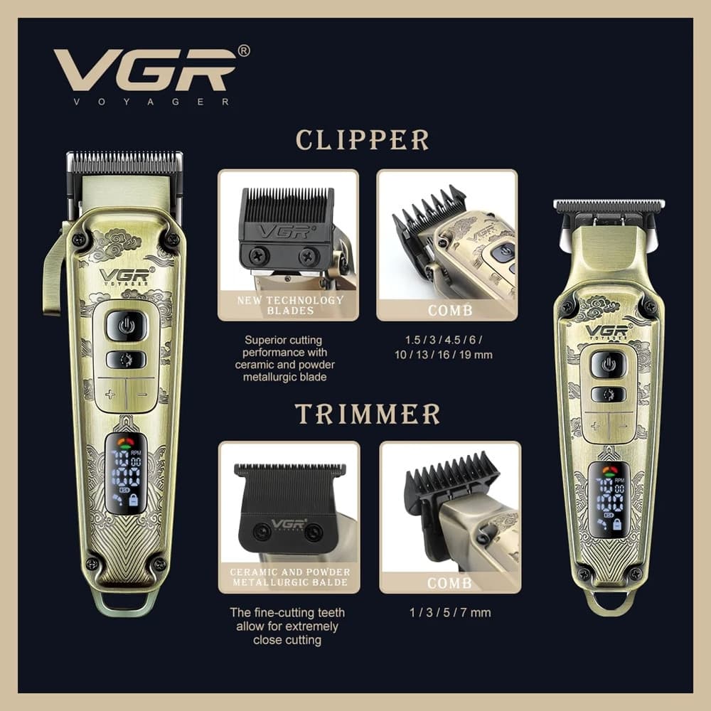 VGR V-643 Tagliacapelli Professionale + Trimmer Barber Kit 2in1 - 5