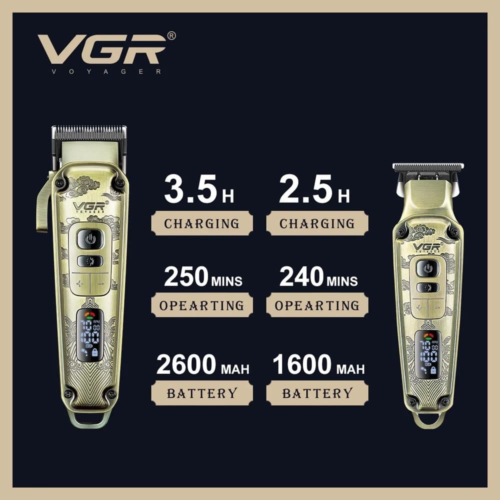 VGR V-643 Tagliacapelli Professionale + Trimmer Barber Kit 2in1 - 6