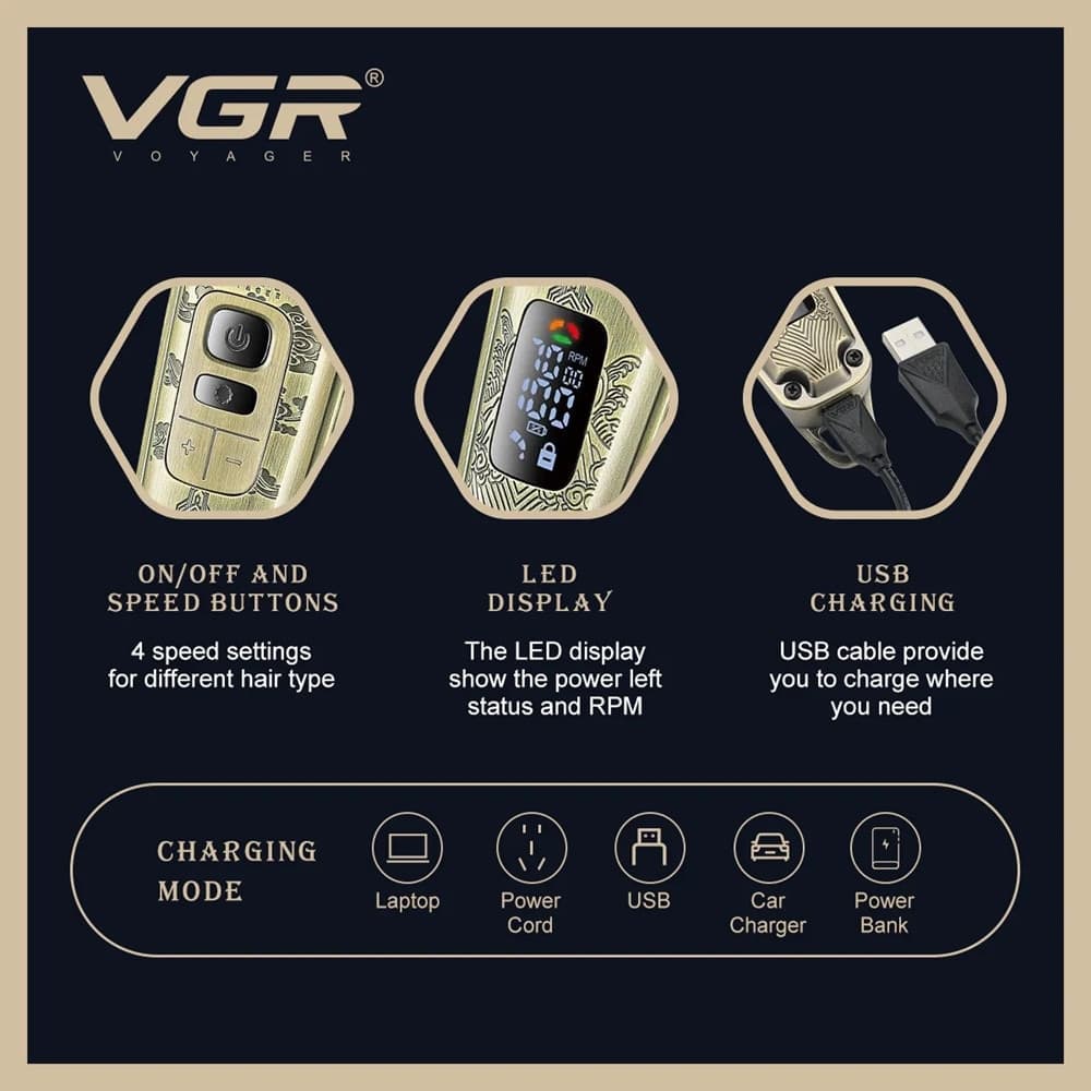 VGR V-643 Tagliacapelli Professionale + Trimmer Barber Kit 2in1 - 7