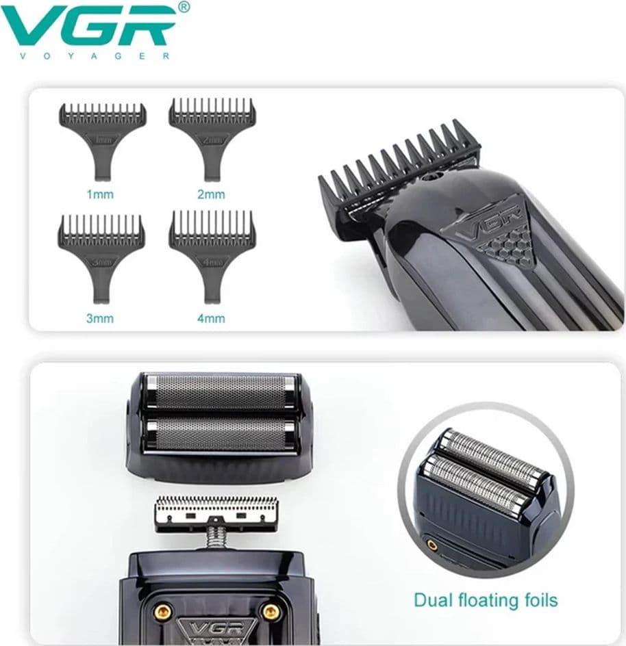 VGR V-644 Tagliacapelli Professionale Trimmer Barber Rasoio Kit 3in1 - 4