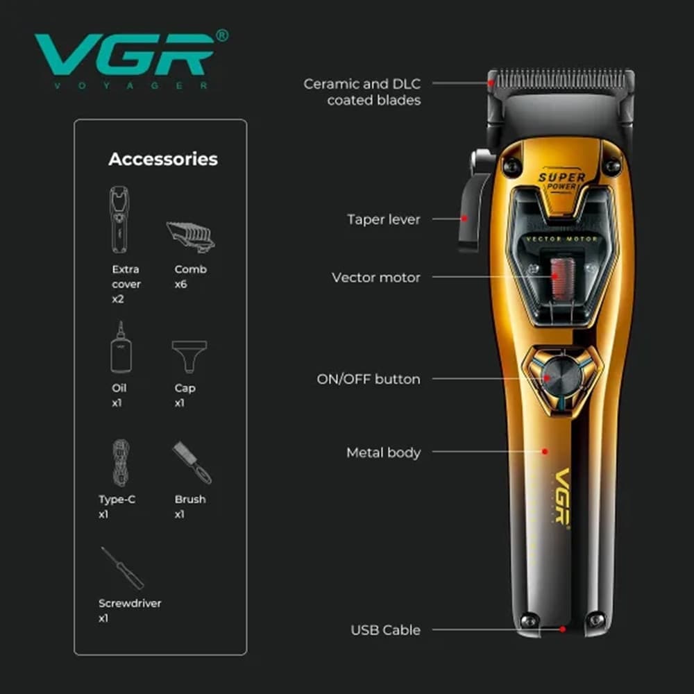 VGR V-668 Tagliacapelli Professionale Barber Clipper Fade LED - 4