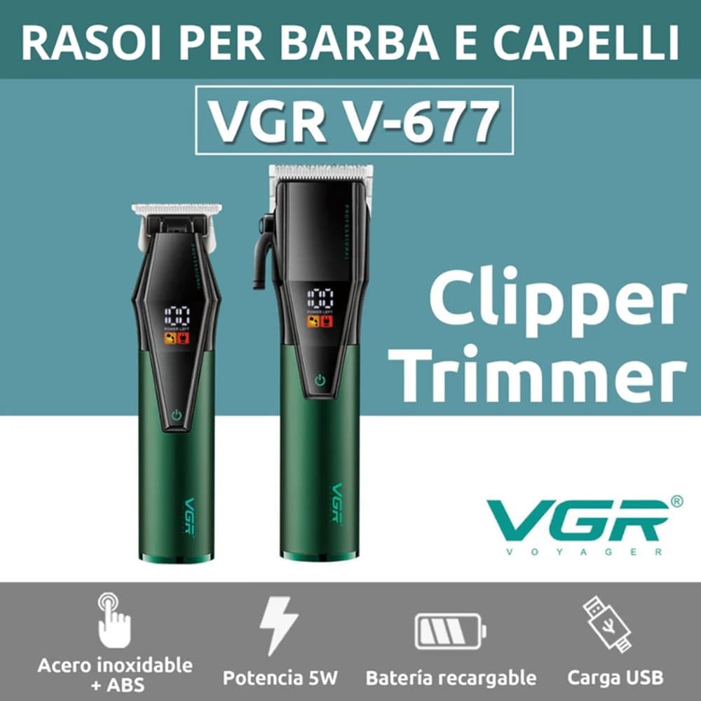 VGR V-677 Tagliacapelli e Trimmer Barber Kit Professionale 2in1 - 3
